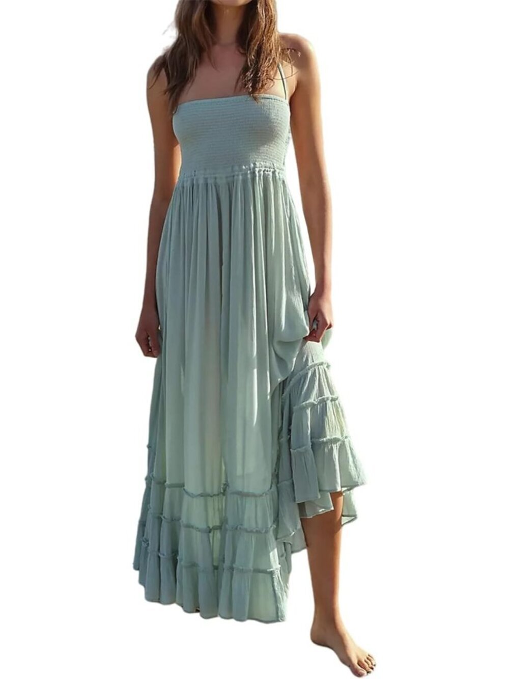 Women's Saga Green Summer Boho Sexy Backless Long Comfortable Stylish Maxi Dress